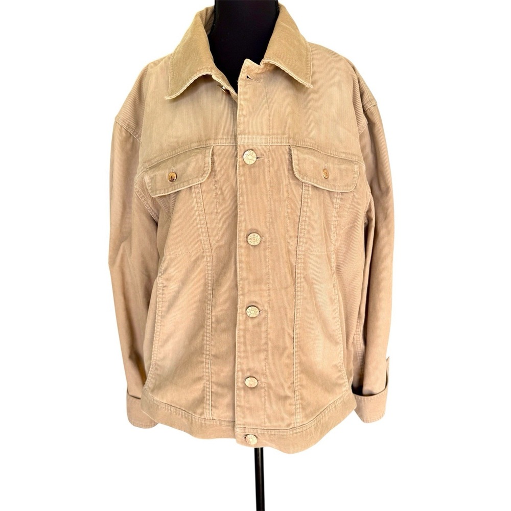 Corduroy Jacket Women's XL Beige Shaket Button Up Layering Cabincore